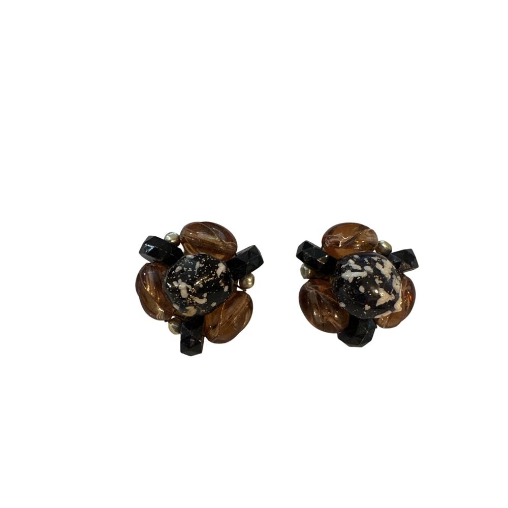 Vintage Cluster Clip-ons Amber and Carmel Colored
